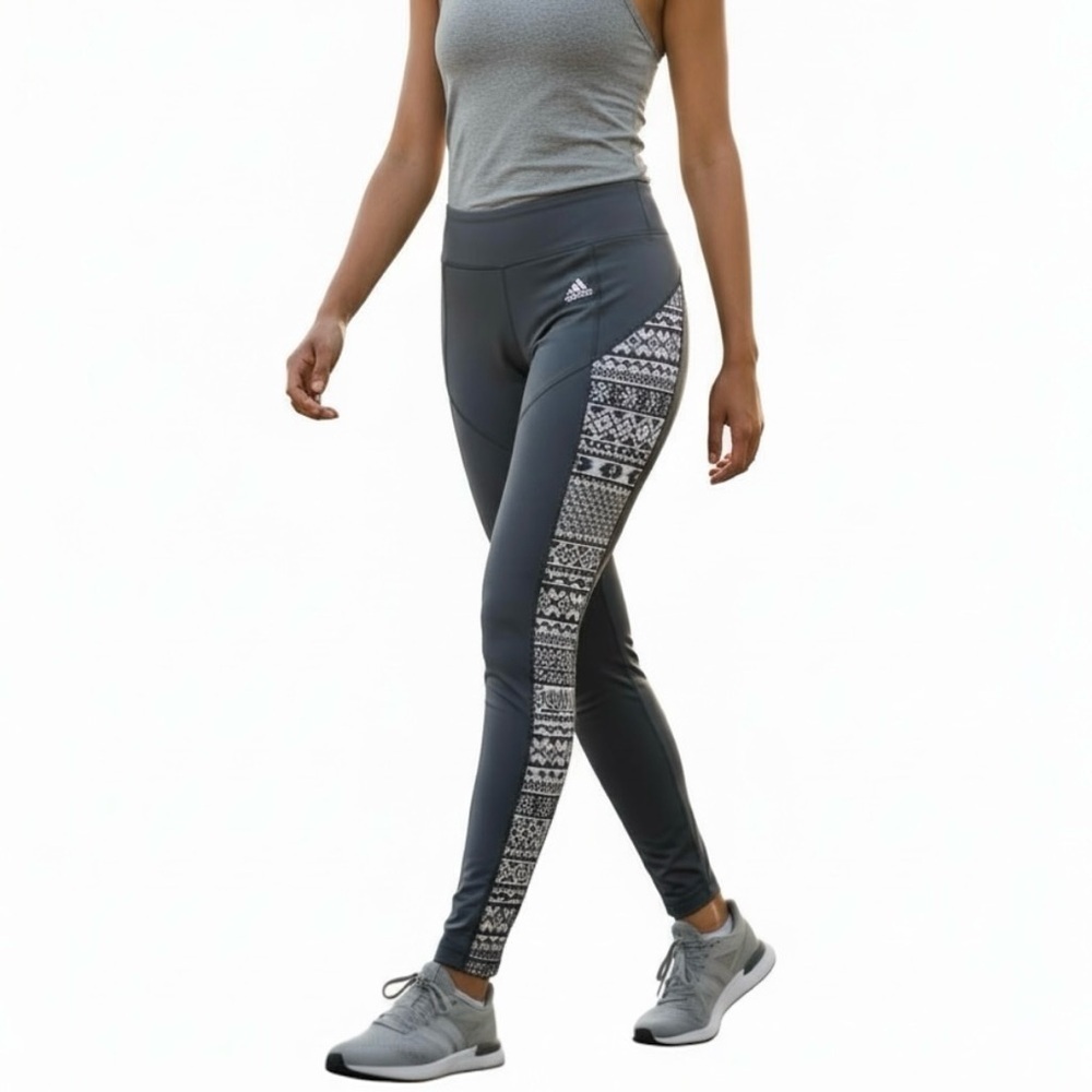 Adidas Women’s Climawarm Workout Leggings Teal Blue Geometric Size Small
